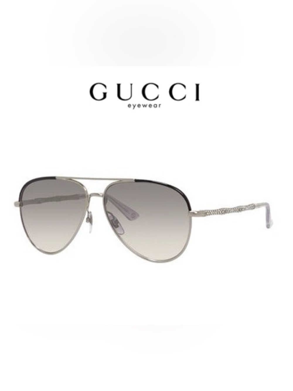 Gucci 4276/N/S Silver/Black Aviator Sunglasses with Swarovski crystal temples